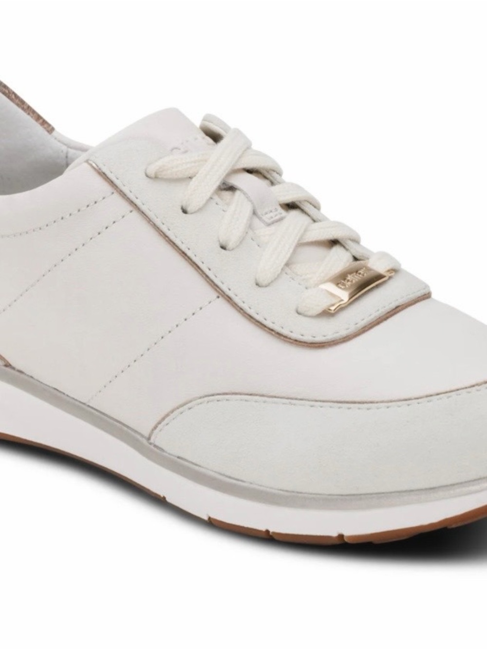 Aetrex Women's Lace-Up Athletic Sneaker in Light Cream with Gold Accent